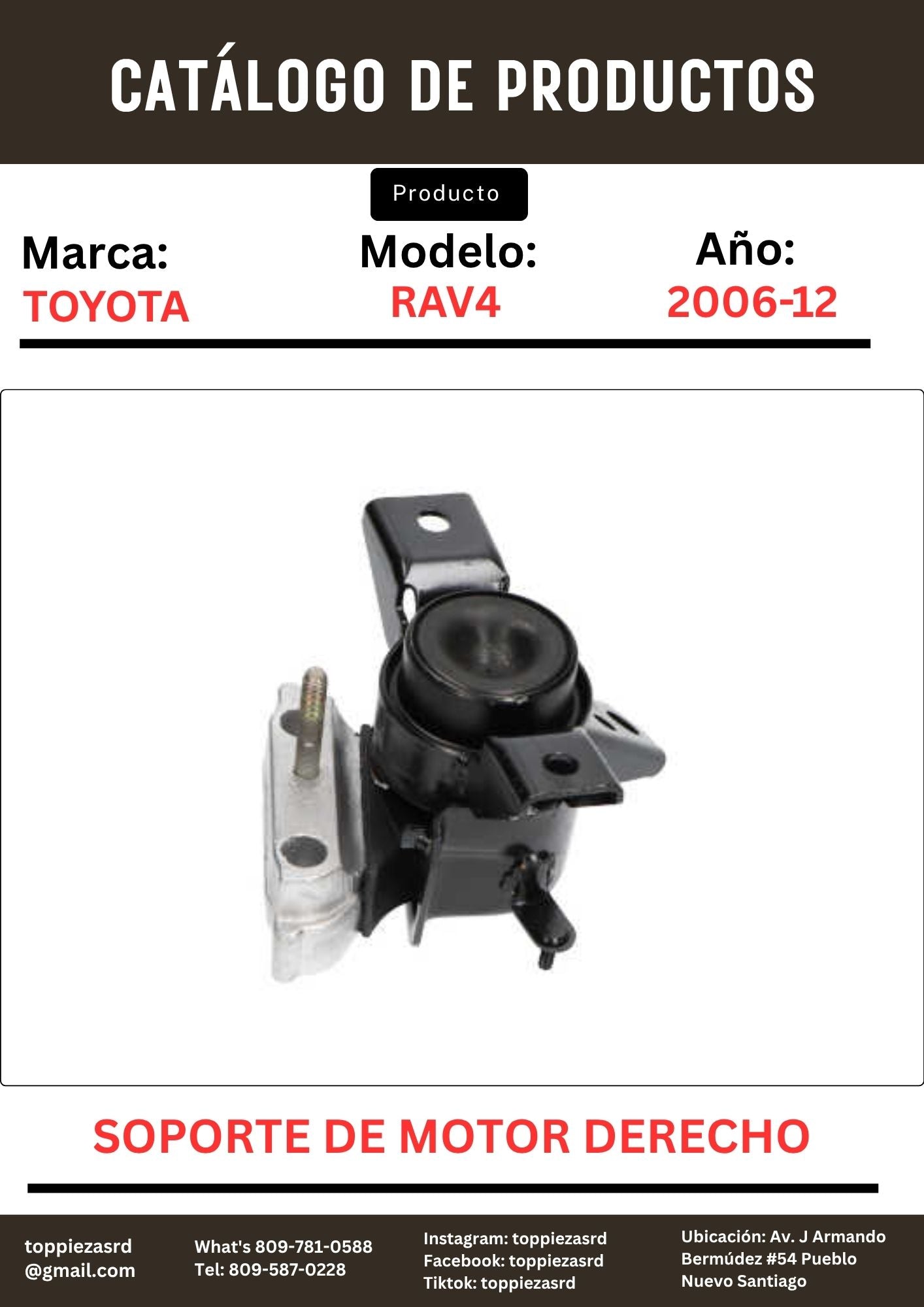 12305-28240: Soporte De Motor RH/DERECHO RAV4 2006-12.