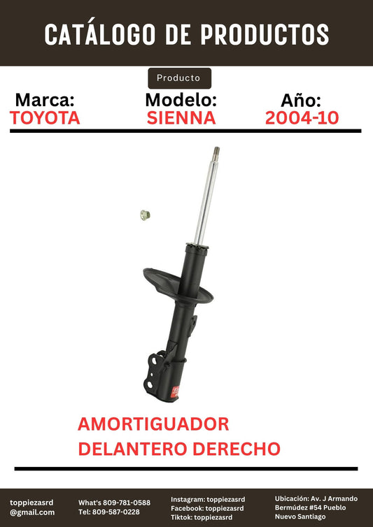 334430/48510-A9040: Amortiguador Delantero Derecho Toyota SIENNA 2004-10.