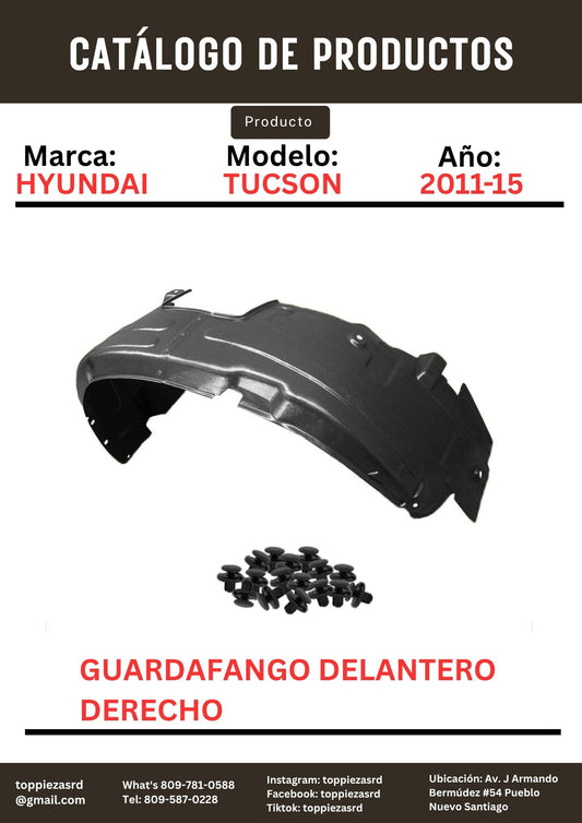 86812-2S000: Guardafango Delantero Derecho Hyundai TUCSON 2011-15.