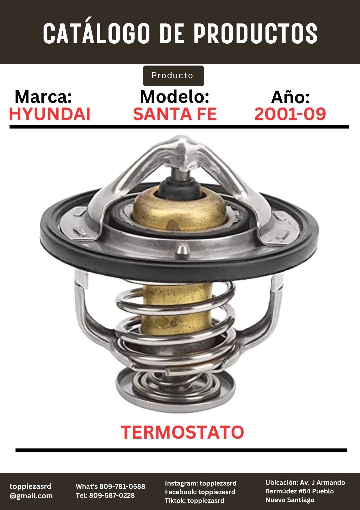 25500-37200: Termostato Hyundai SANTA FE 2001-09. Kia SORENTO 2.7 2001-09.