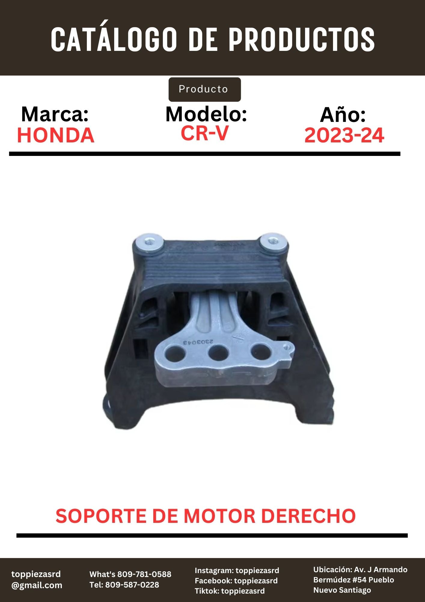 50820-3A0-A12: Soporte De Motor Derecho Honda CR-V 2023-24.