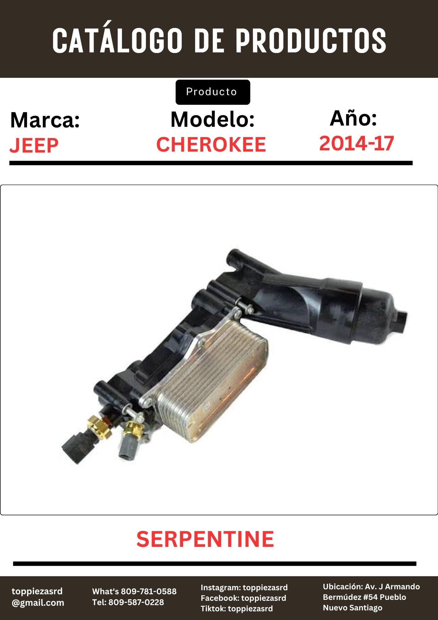 68105583: Serpentine Base De Filtro Jeep Grand Cherokee 2011-17.