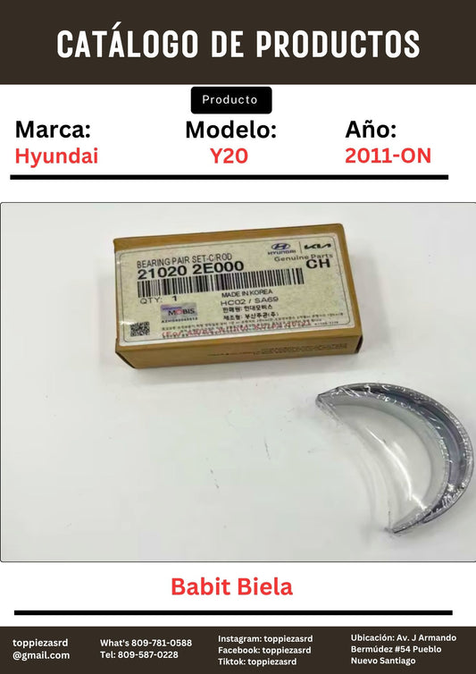 21020-2E000: Babit de Cigüeñal Y20 2011-15. K5 2011-18. Elentra 2011-18.