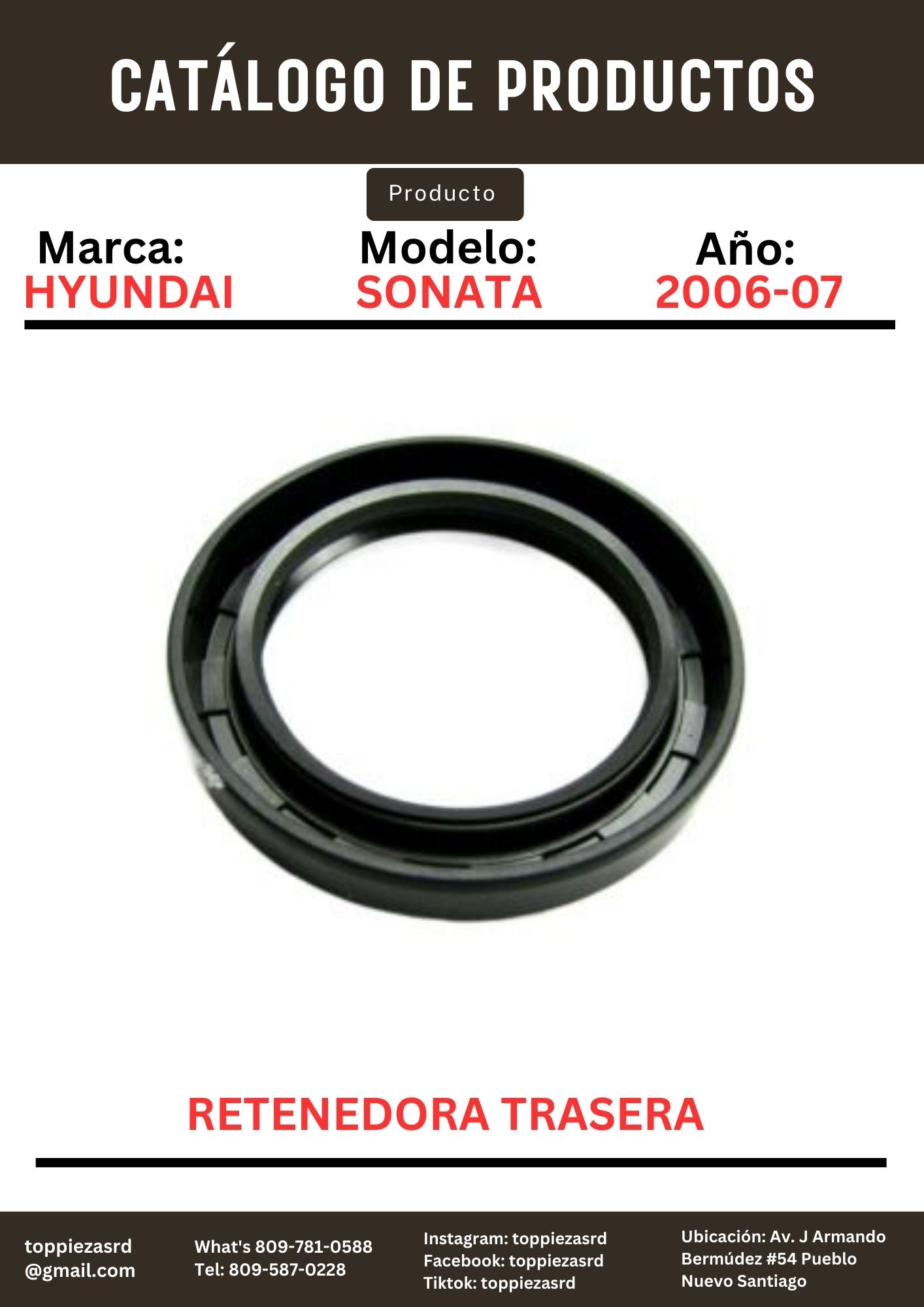 46131-36002: 43X60X9 Retenedora Trasera Hyundai SONATA N20 2006-07.