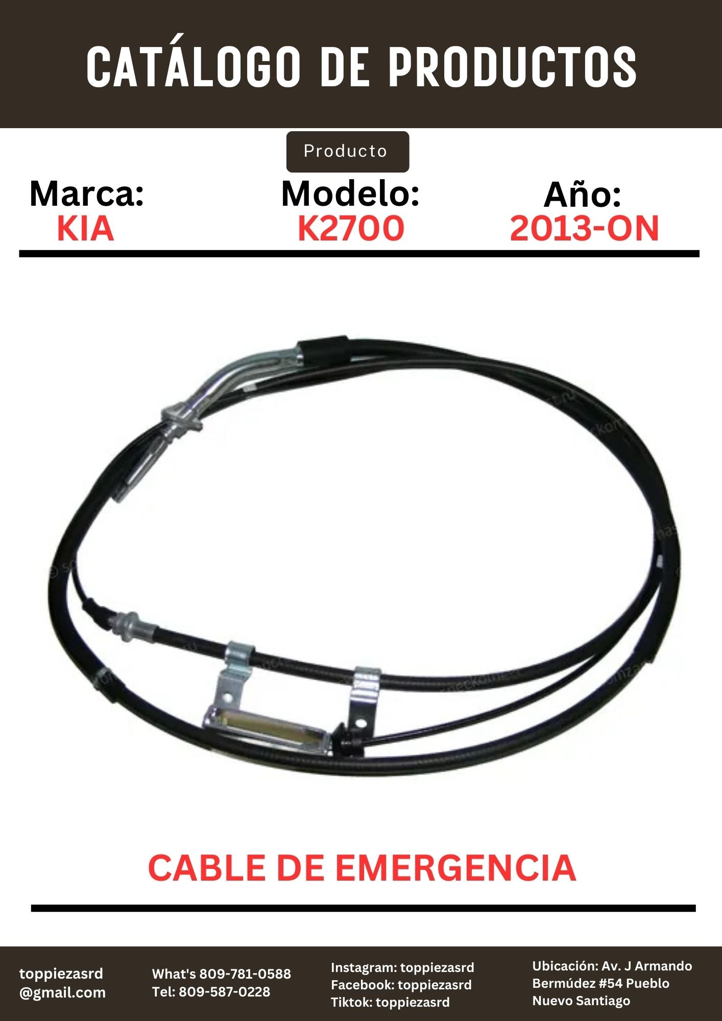 59911-4E011: Cable De Emergencia Delantero Kia BONGO K2700 2013-ON.