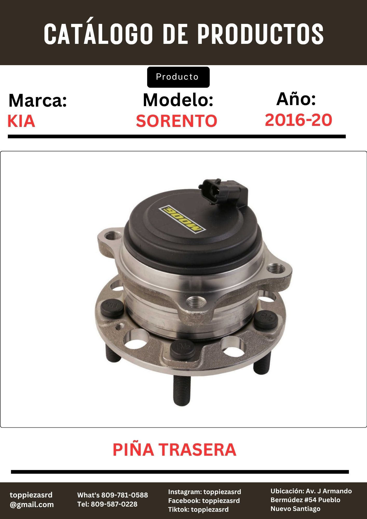 52750-C5000/512646: Piña Trasera KIA Sorento FWD 2016-20.