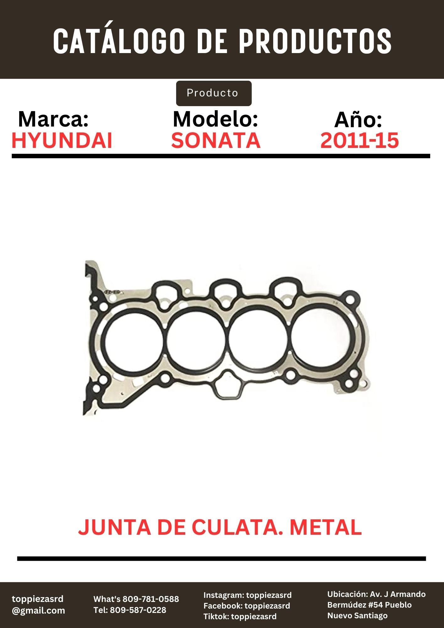 22311-2E000: Junta De Culata De (METAL) Hyundai SONATA Y20/ELANTRA 2011-15. Kia K5 LF 2013-15.