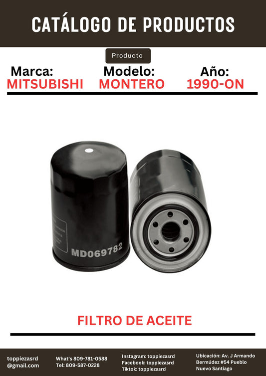 MD069782: Filtro De Aceite Mitsubishi MONTERO L200/CANTER HD50 1990-ON.