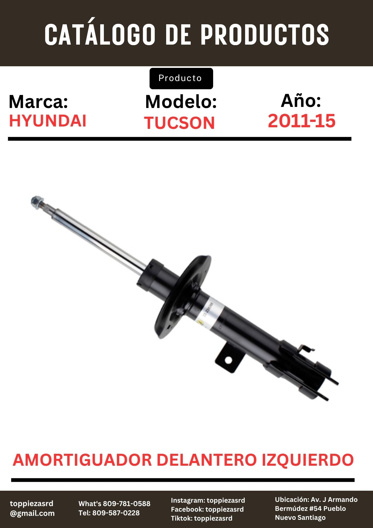 54651-2S800/2S000: Amortiguador Delantero IZQUIERDO Hyundai Tucson, sportage 2011-15.
