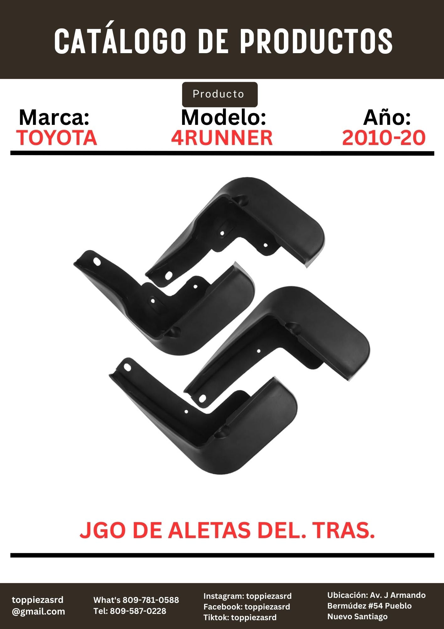 00016-89009: Jgo De Aletas Delantera & Trasera Toyota 4RNNER 2010-20.