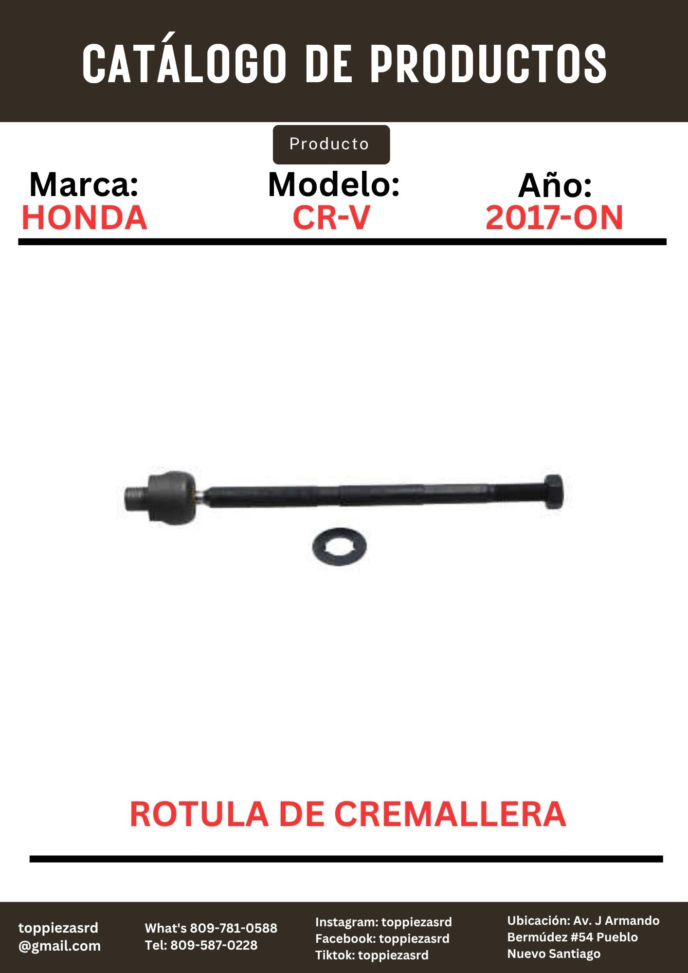 53610-TLA-A51: Rotula De Cremallera Honda CR-V 2017-ON.