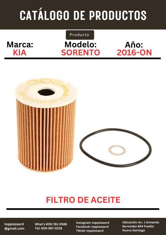 26320-3CKB0: Filtro De Aceite Kia SORENTO 3.3 2016-ON.
