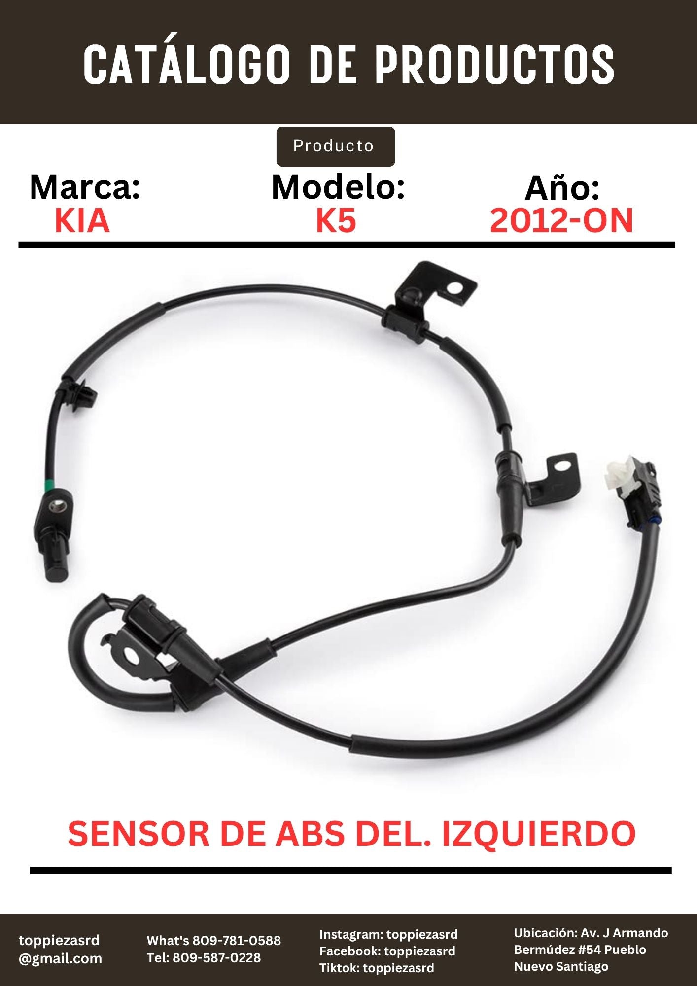 59810-4C000: Sensor De ABS Delantero Izquierdo Kia K5 2012-ON.