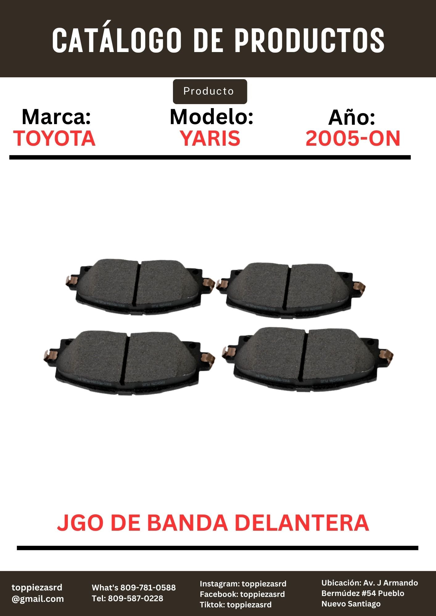 MD1184: JGO De Banda Delantera Toyota YARIS 2005-11 VITZ 2008-12