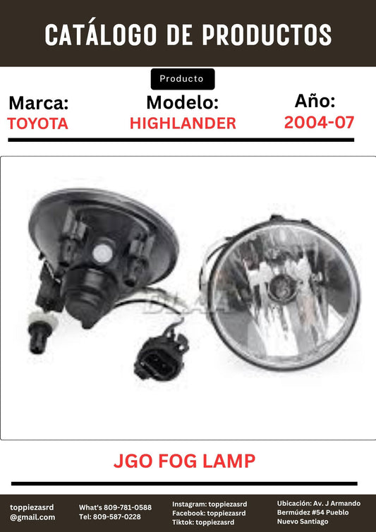 TY014: JGO FOG LAMP HALOGENO Highlander 2004-07.