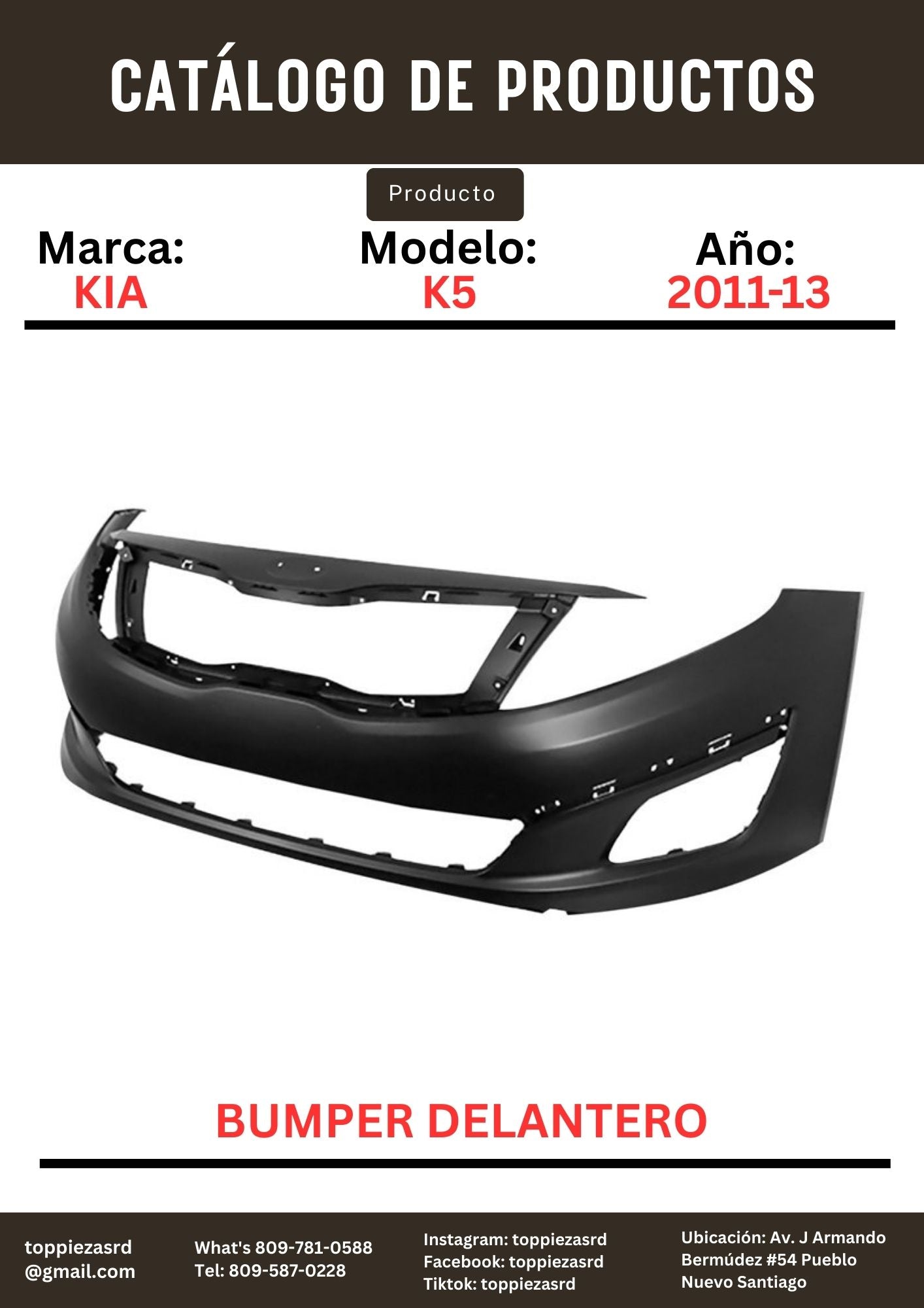 86511-2T200: Bumper Delantero Kia K5/OPTIMA 2011-13.
