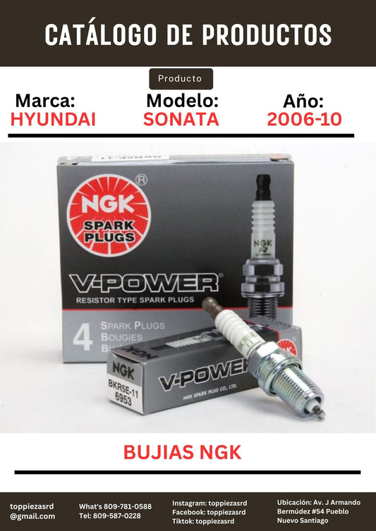BKR5E-11: Bujias NGK-6953 Hyundai N20 ,LOTZE. COROLLA, CAMRY 84-08  RAV4 96-08 MAZDA 323 89-01  HIGHLANDER 01-07  CIVIC 87-11 ACCORD 89-07 CR-V 97-06 SENTRA 88-06 VITARA 89-10 SIDECKIC 89-98 MONTERO SPORT 97-08 MONTER0 89-08