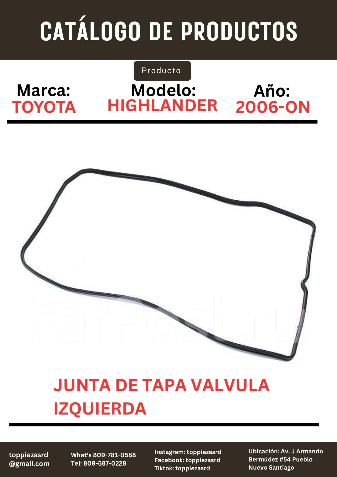 11214-31020: Junta De Tapa Válvula Izquierda Toyota RX350 Highlander siwnna 2GR 2008-20  camry runner 10-20 2gr