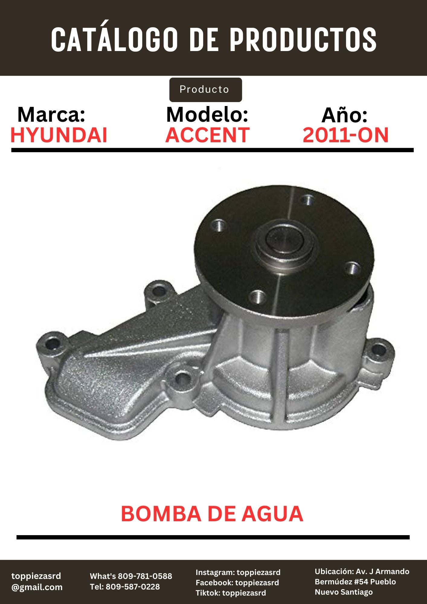 25100-2E000: Bomba De Agua Hyundai ACCENT 2011-ON/SONATA LPI 2015-ON.