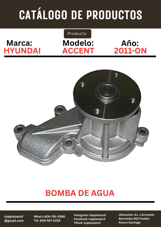 25100-2E000: Bomba De Agua Hyundai ACCENT 2011-ON/SONATA LPI 2015-ON.
