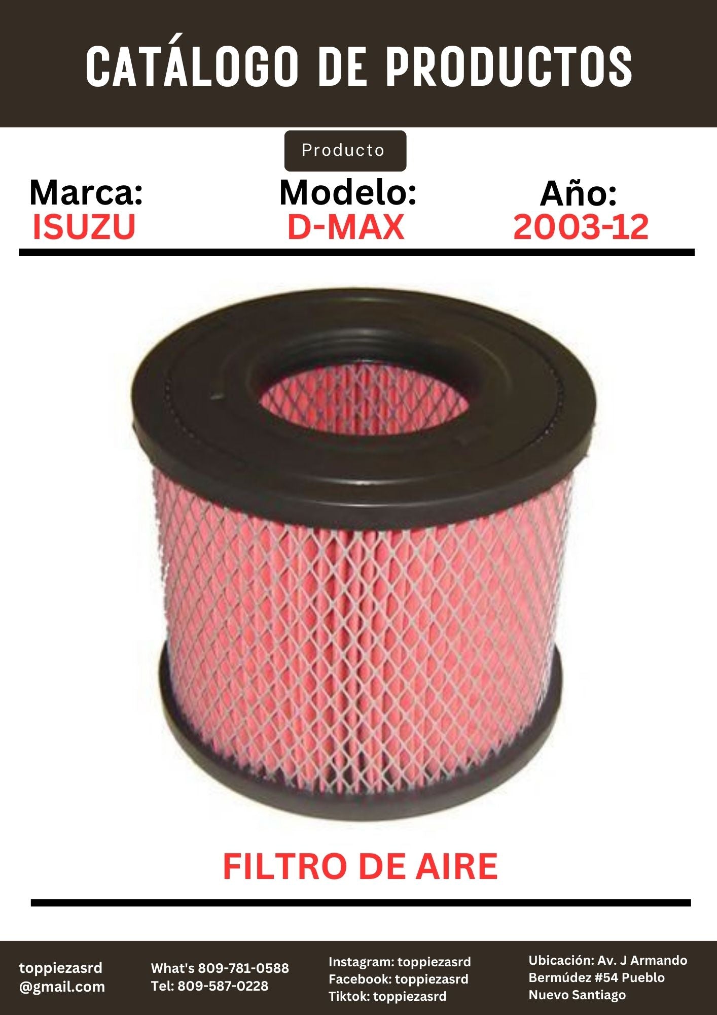 8-97941-655: Filtro De Aire Isuzu D-MAX 2003-12.