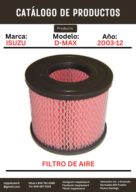 8-97941-655: Filtro De Aire Isuzu D-MAX 2003-12.