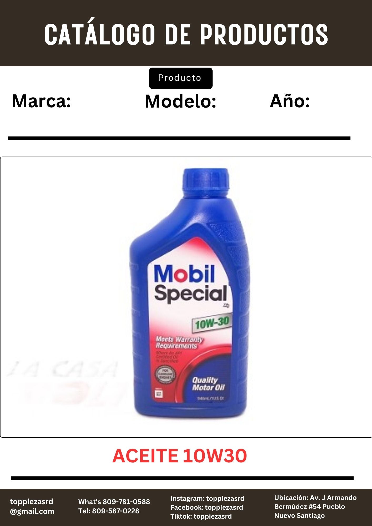 10W30: Aceite Mobil Special 10W30.