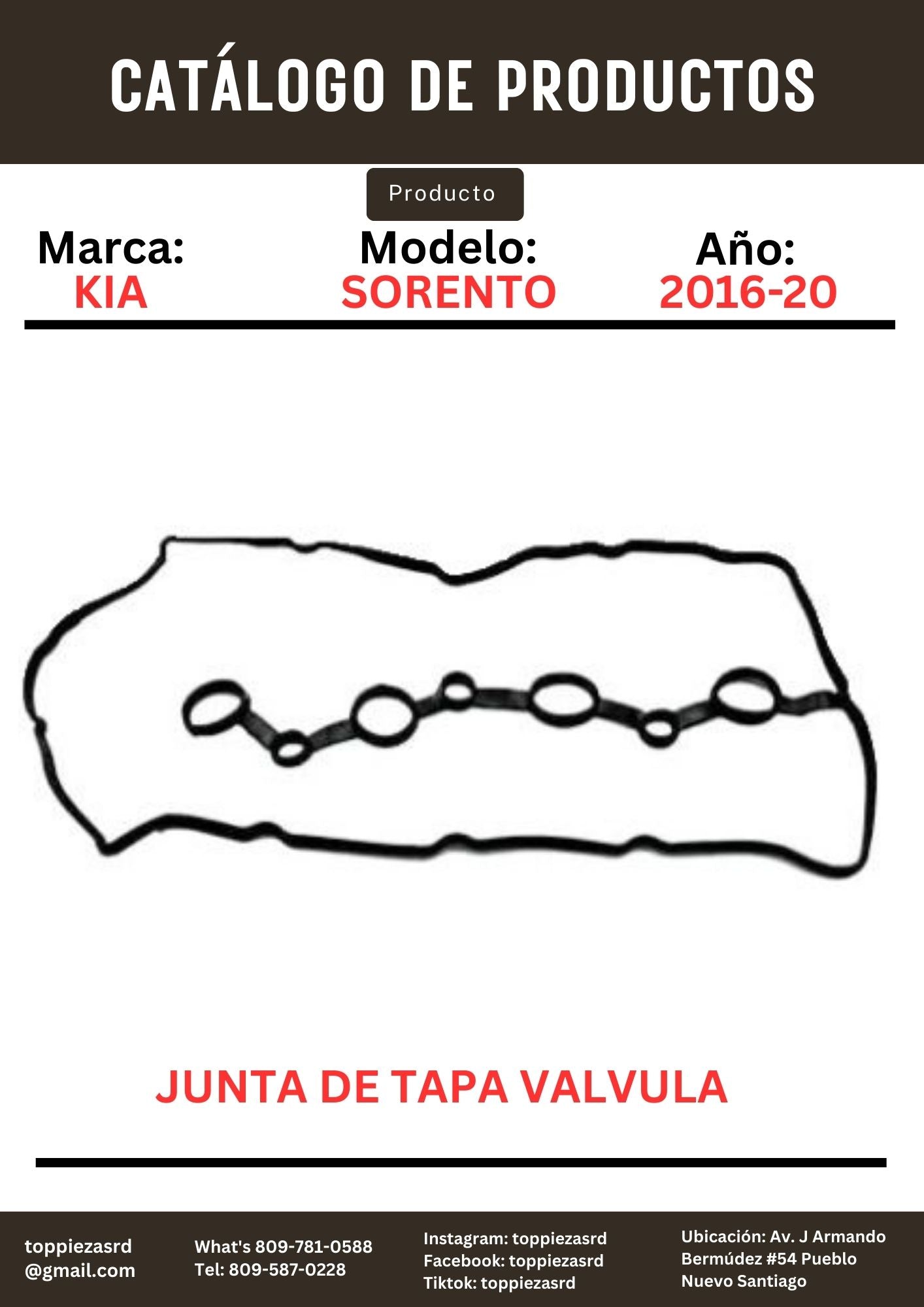 22441-2GGB0: Junta De Tapa Válvula Kia SORENTO 2016-20. Hyundai SONATA 2015-ON/SANTA FE 2017-20.