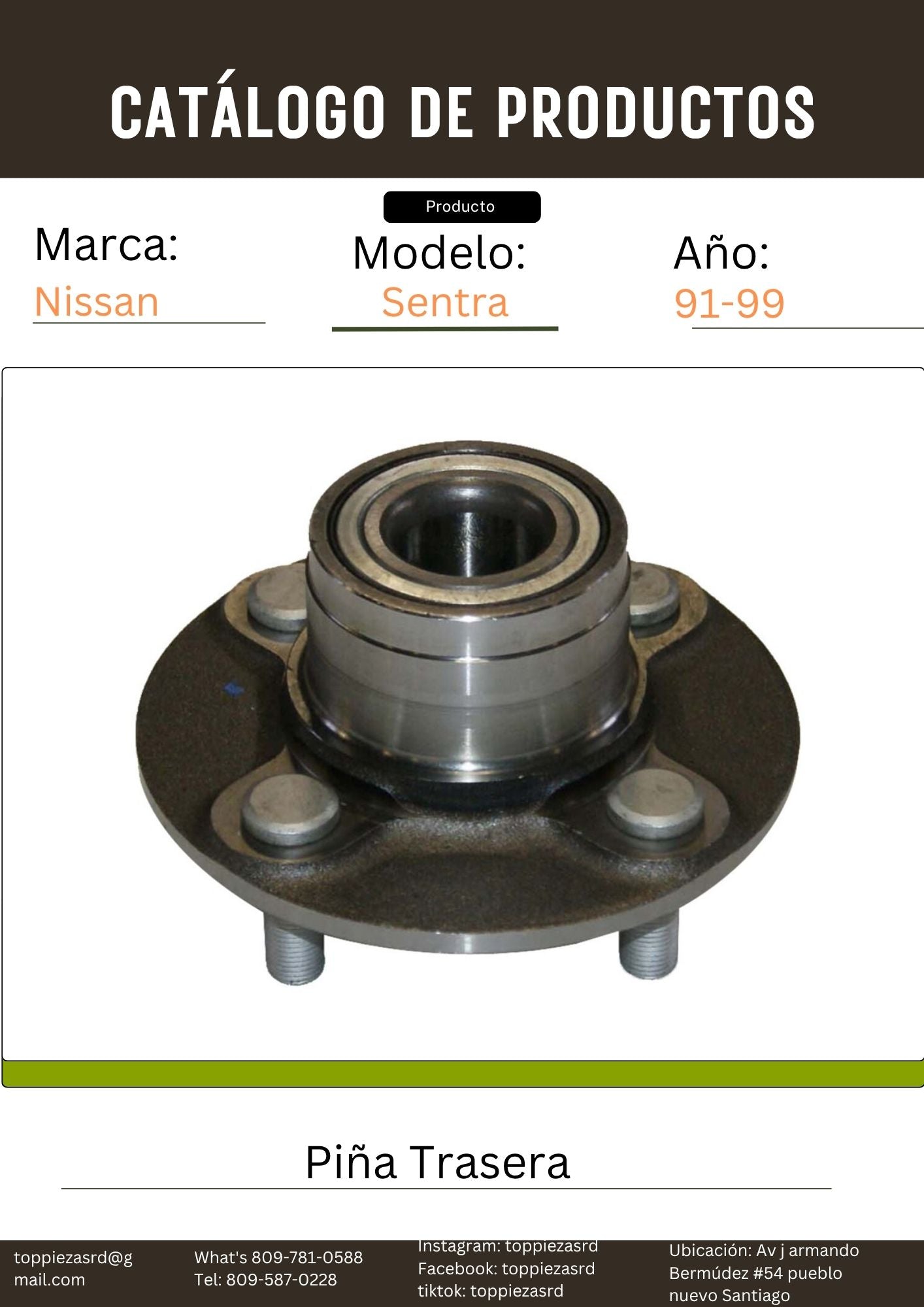 512025/43200-50Y00: Piña Trasera Sentra B14 1995-99. Sentra B13 1991-94.