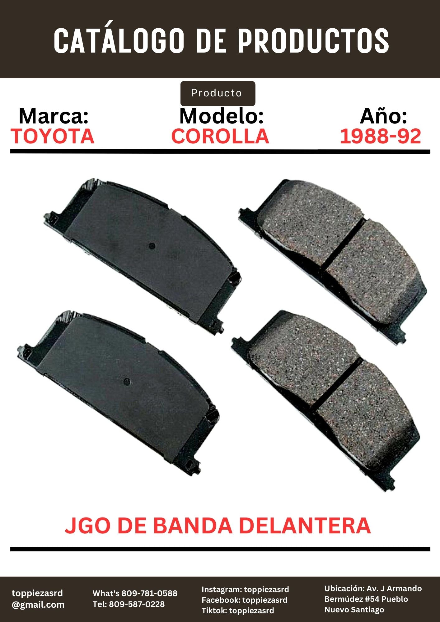 MD242/04465-12010: Jgo De Banda Delantera Toyota COROLLA 1988-92.
