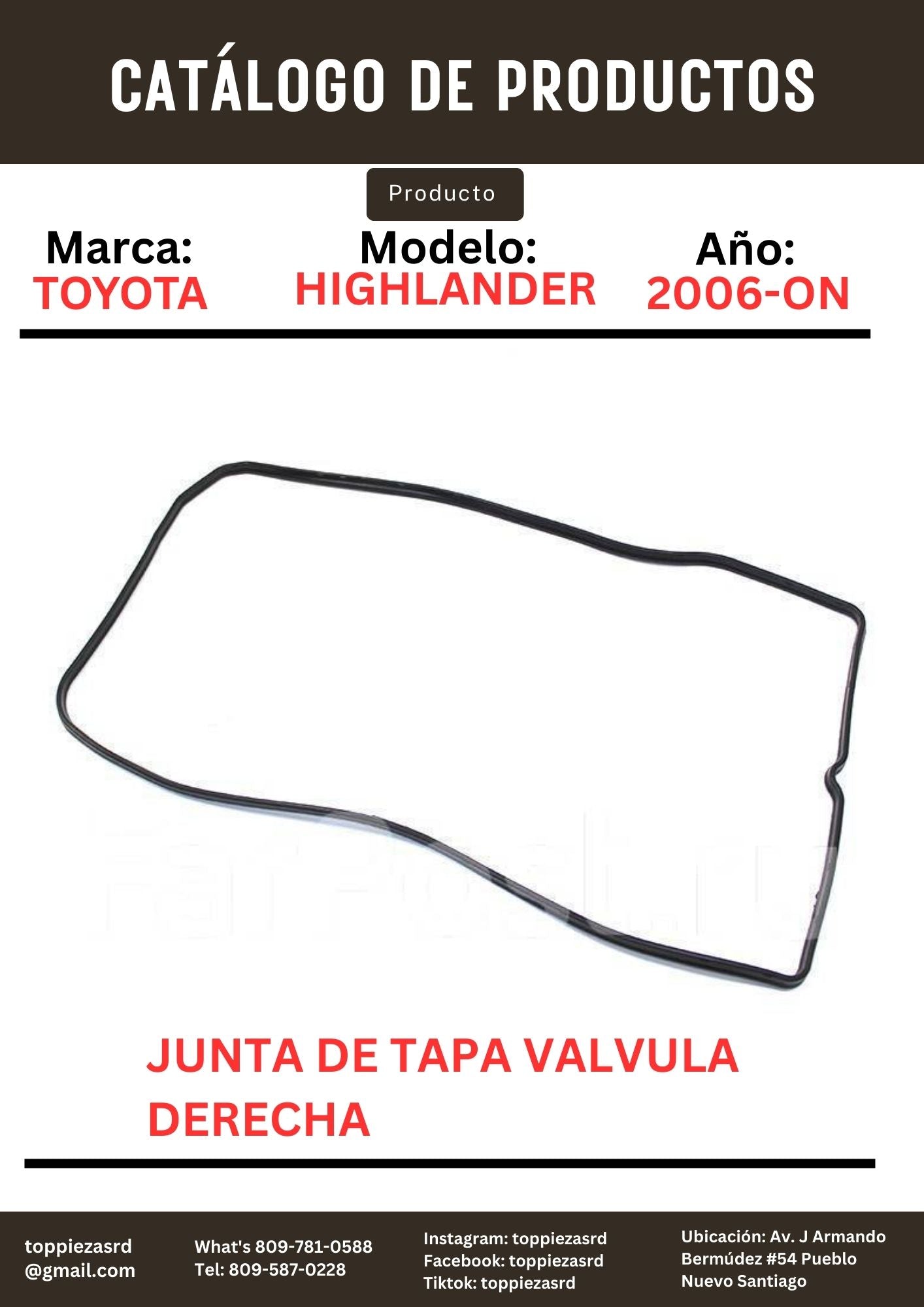 11213-31050: Junta De Tapa Válvula Derecha Toyota RX350 HIGHLANDER SIENNA 2GR 2008-20 CAMRY RUNNER 10-20 2GR