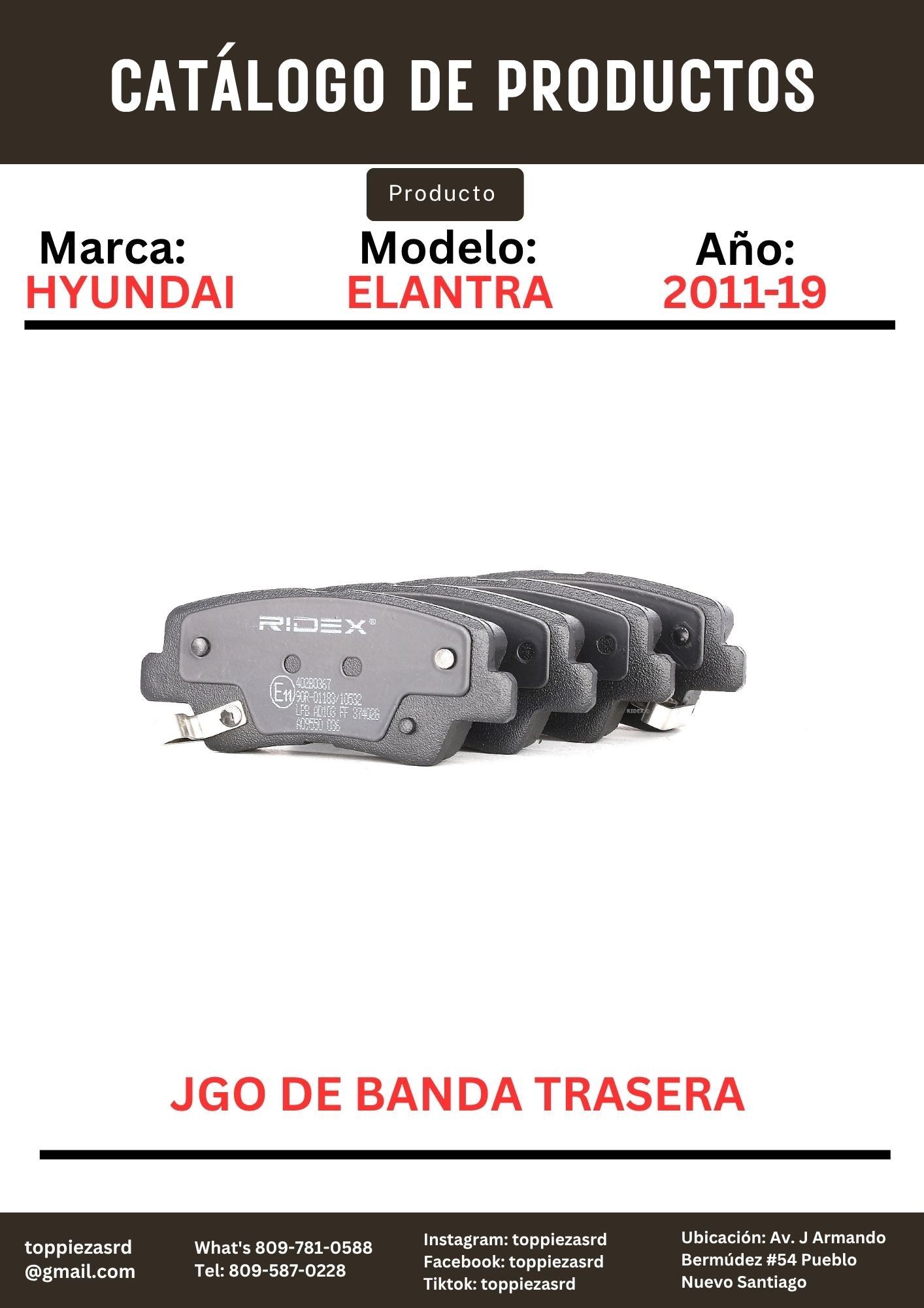 58302-3XA30/MD1446: Jgo De Banda Trasera Hyundai ELANTRA 2011-19. N20 2006/14. Kia K5 2011-15.