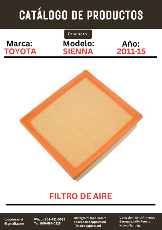 17801-0P050: Filtro De Aire Toyota SIENNA 2011-15. Land Cruiser CHEROKEE 2011-18.