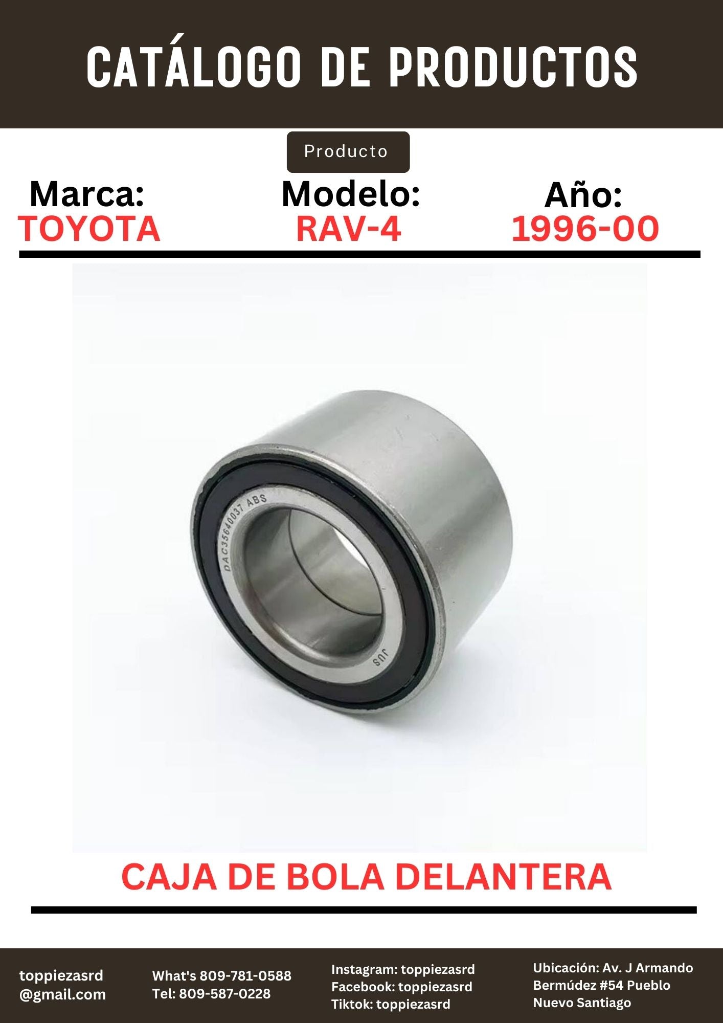 90369-38003: Caja De Bola Delantera Toyota RAV-4 1996-00. CAMRY 1983-91.
