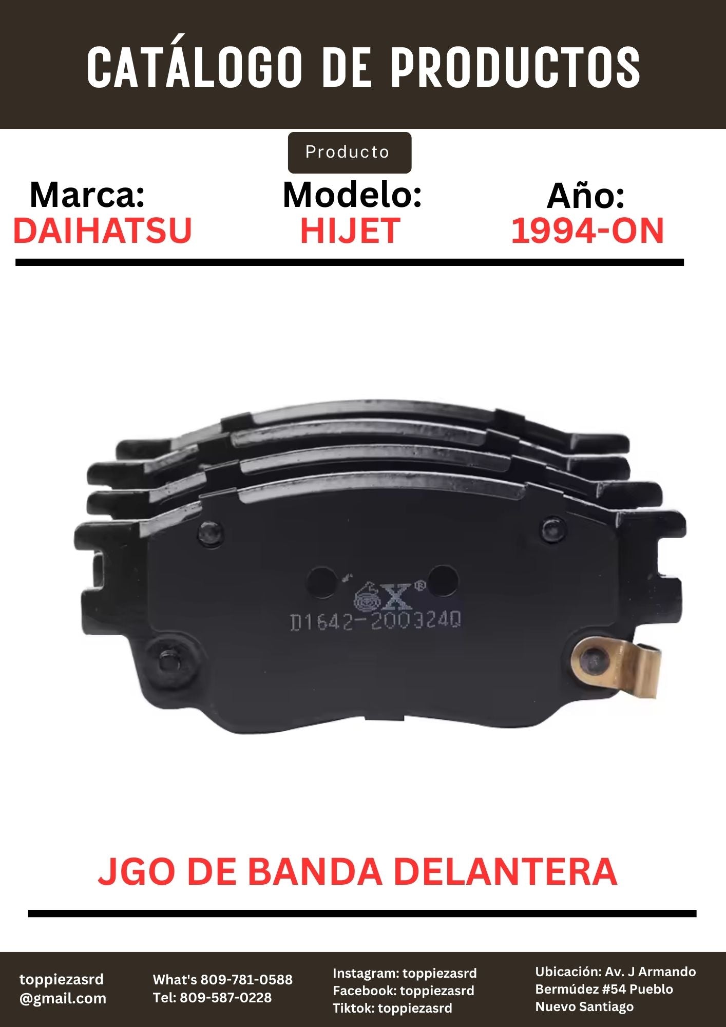 MD0038: JGO De Banda Delantera Daihatsu HIJET S200 1994-ON.