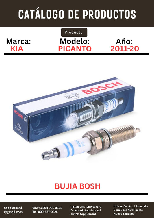 YR7MPP33: Bujía Bosch Kia PICANTO/K5. Hyundai ELENTRA/Y20. Jeep CHEROKEE. 2011-20.