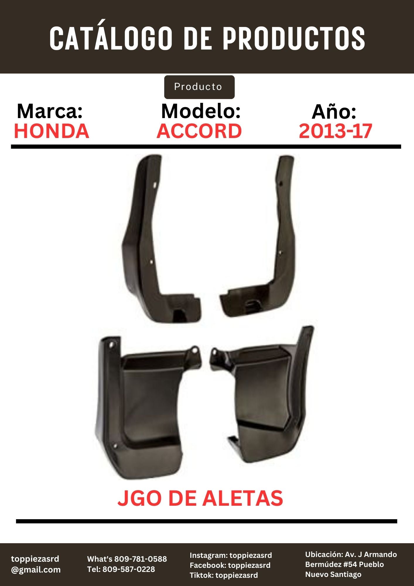 08P00-T2A-100: Jgo De Aletas 4PIEZAS Honda ACCORD 2013-17.
