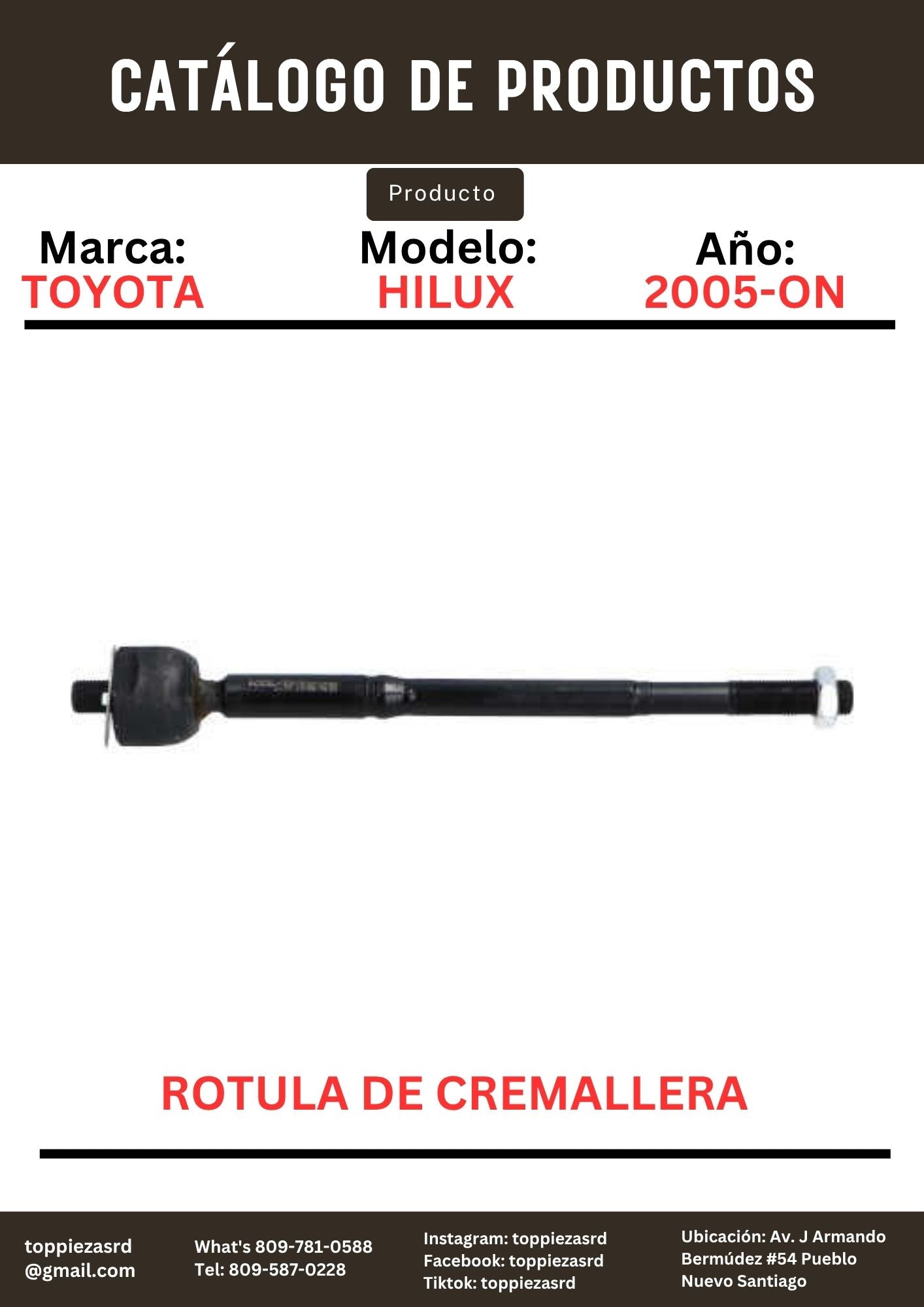 45503-09321: Rotula De Cremallera Toyota HILUX/HIACE 2005-ON. TACOMA 2005-18.