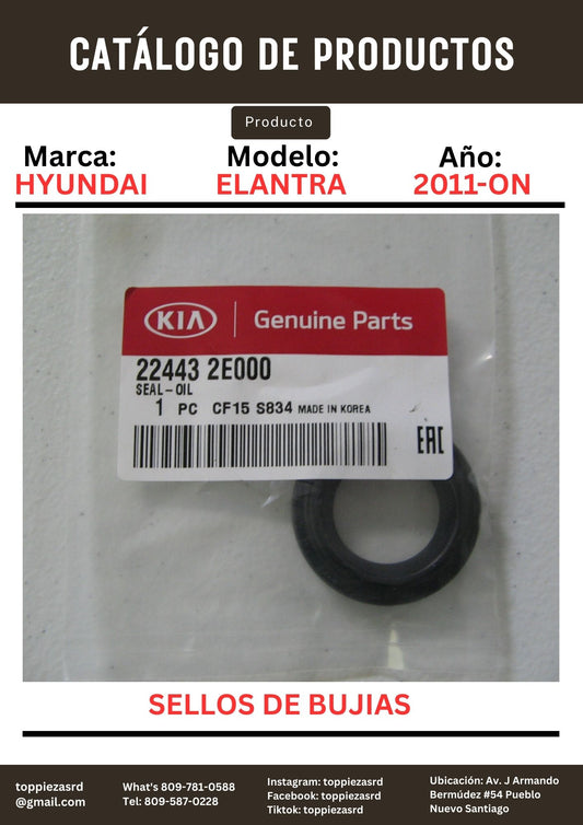22443-2E000: Sellos De Bujías Hyundai ELANTRA/TUCSON 2011-ON. Kia Y20 K5/SPORTAGE 2004-09.