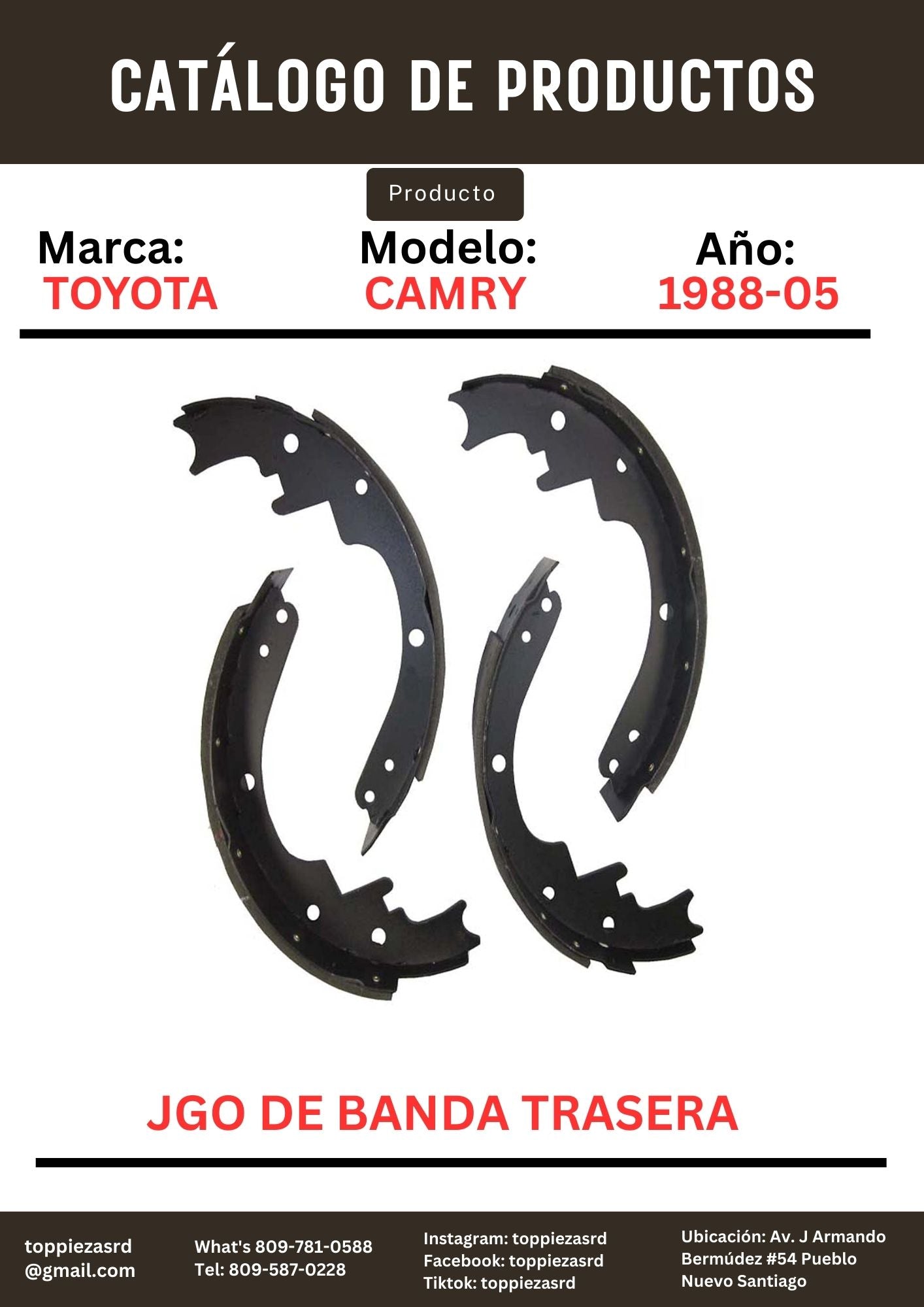 BS587-04495-33010/87401-BS587: JGO De Banda Trasera Toyota CAMRY 1988-05. RAV4 1996-03. TERIOS 97-014