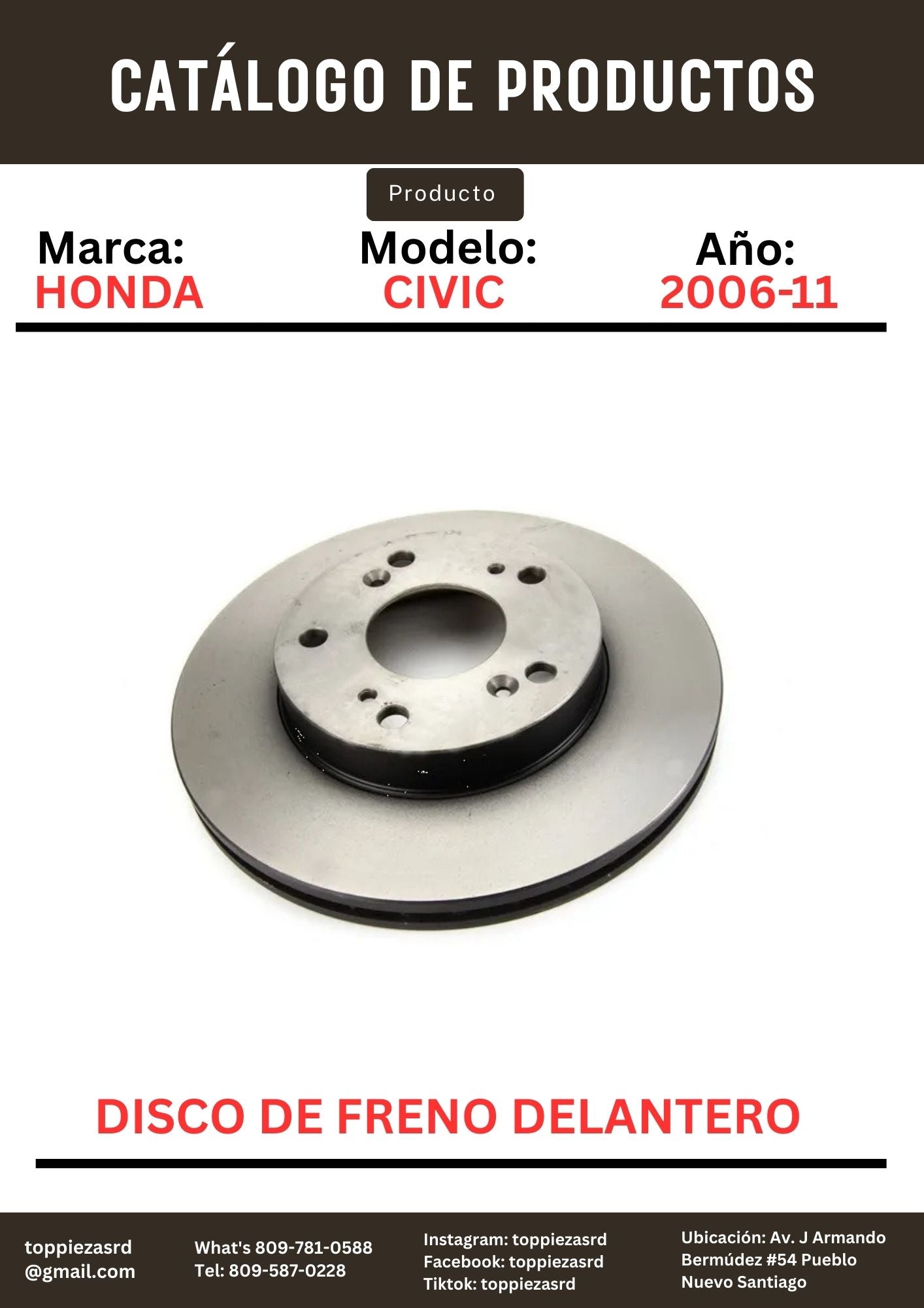 45251-S6M-000: Disco De Freno Delantero Honda CIVIC 2006-15.