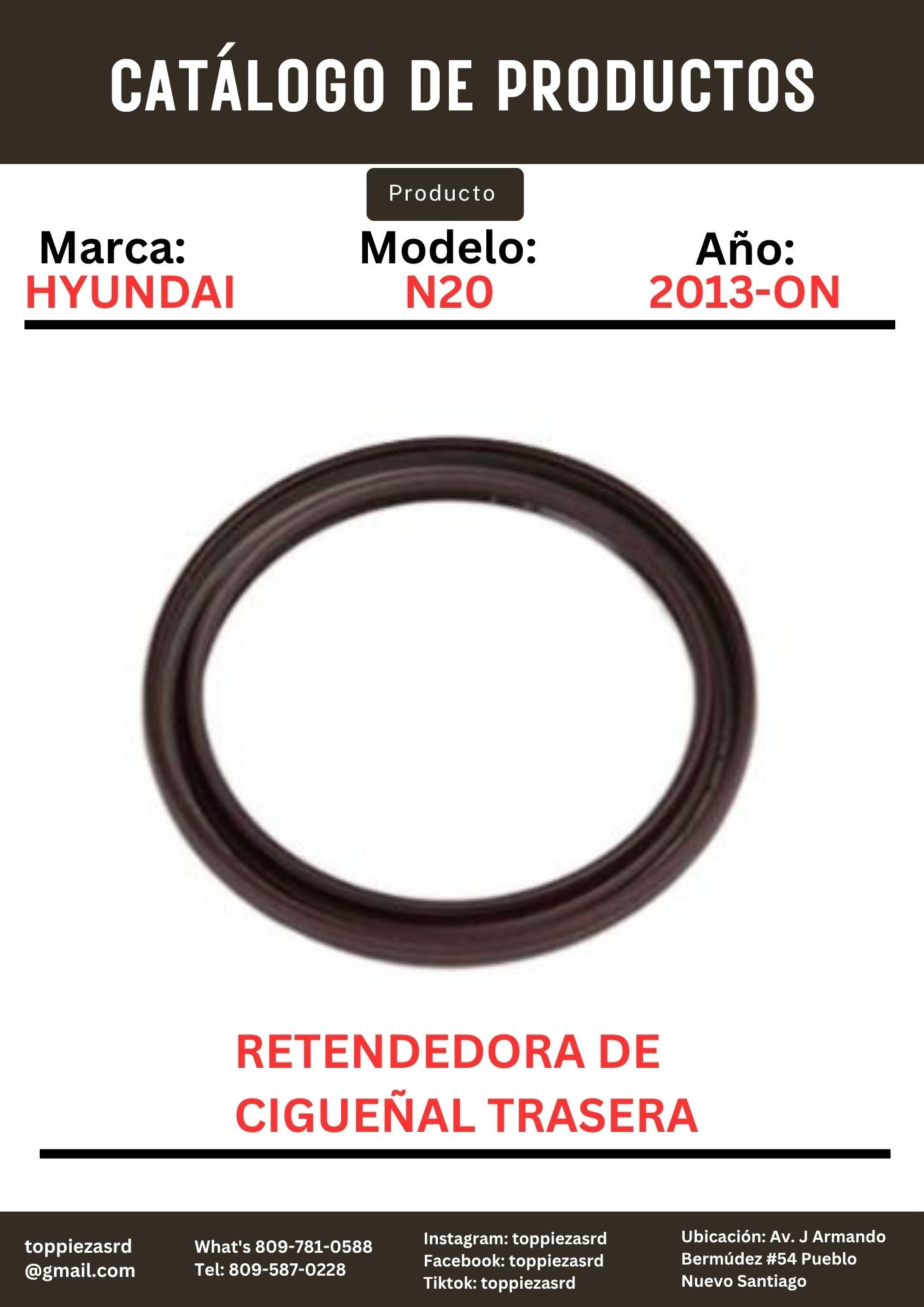 21443-2G000: 85X103X8 Retenedora De Cigüeñal Trasera Hyundai SONATA N20 2013-ON. Kia SORENTO/OPTIMA K5 2013-ON.