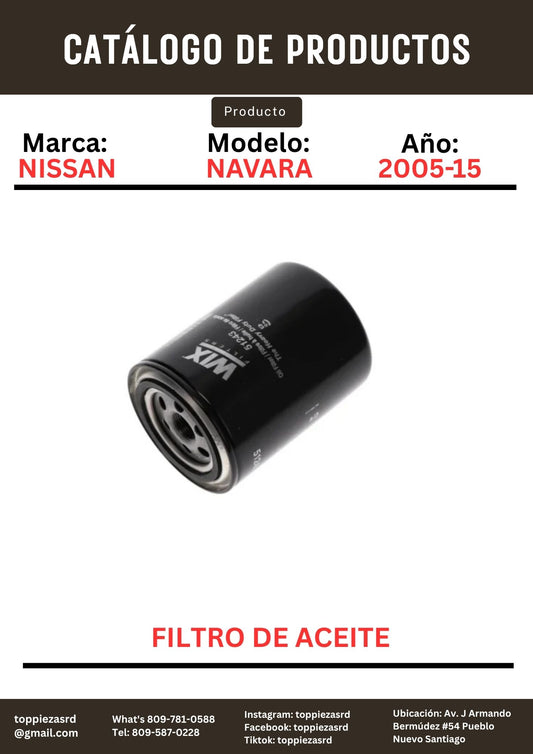 L14670: Filtro De Aceite Nissan NAVARA 2005-15. FRONTIER NP300 2016-24.
