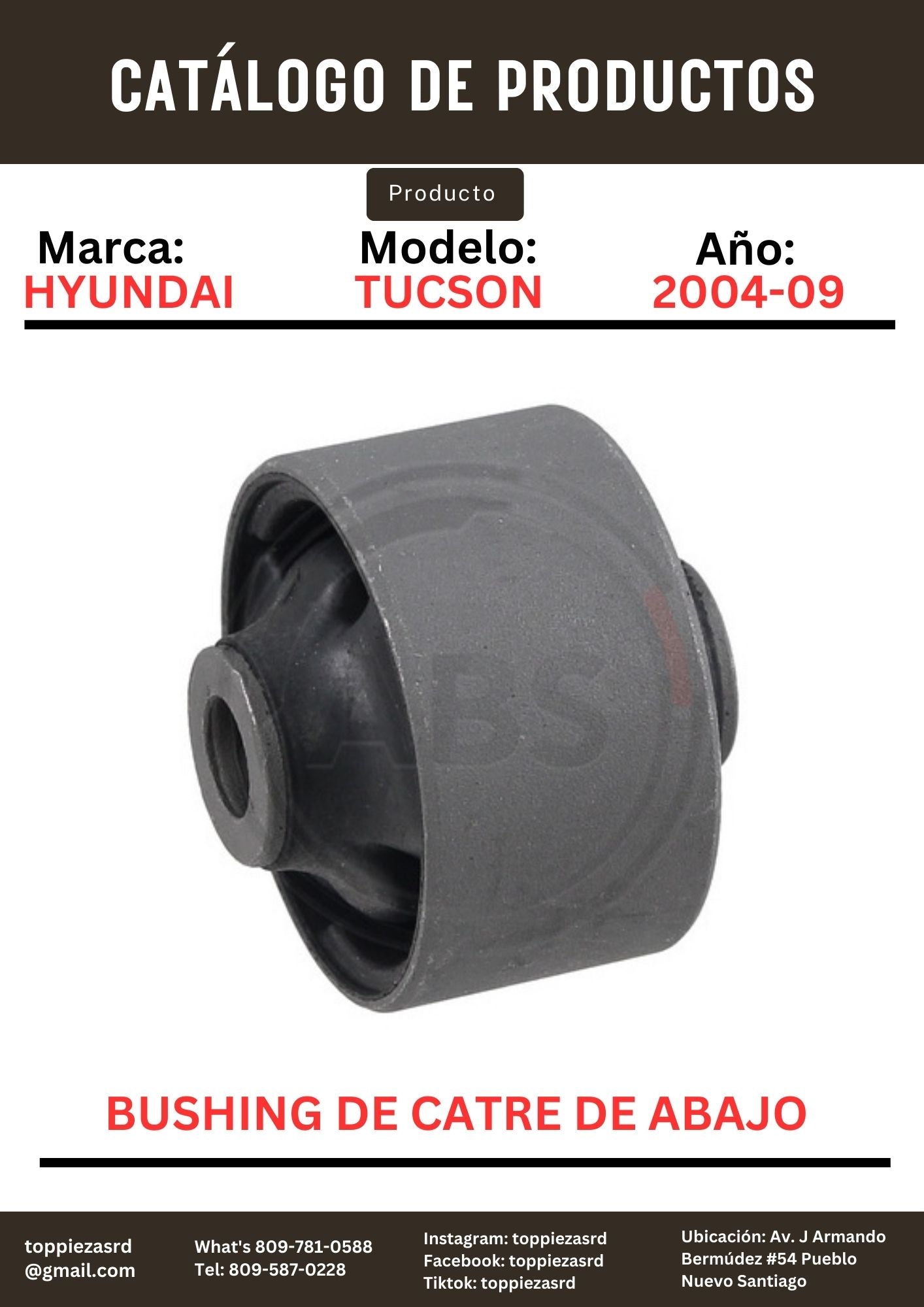 54584-1J000: Bushing De Catre de Abajo Hyundai TUCSON/N20 2004-09. Kia PICANTO/RIO 2010-ON.