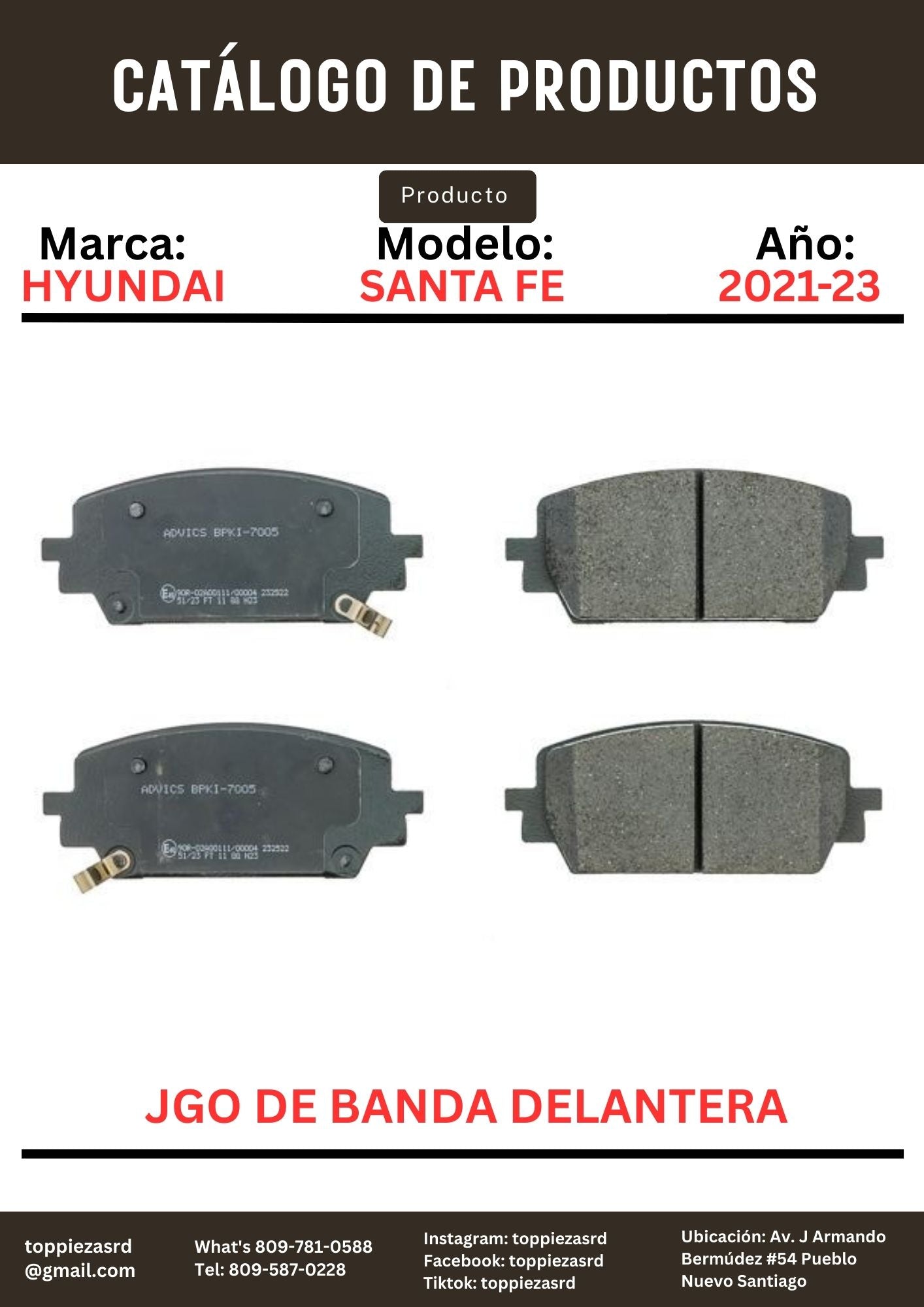 MD2380/58101-P2A00: Jgo De Banda Delantera Hyundai SANTA FE. Kia SORENTO 2021-23.