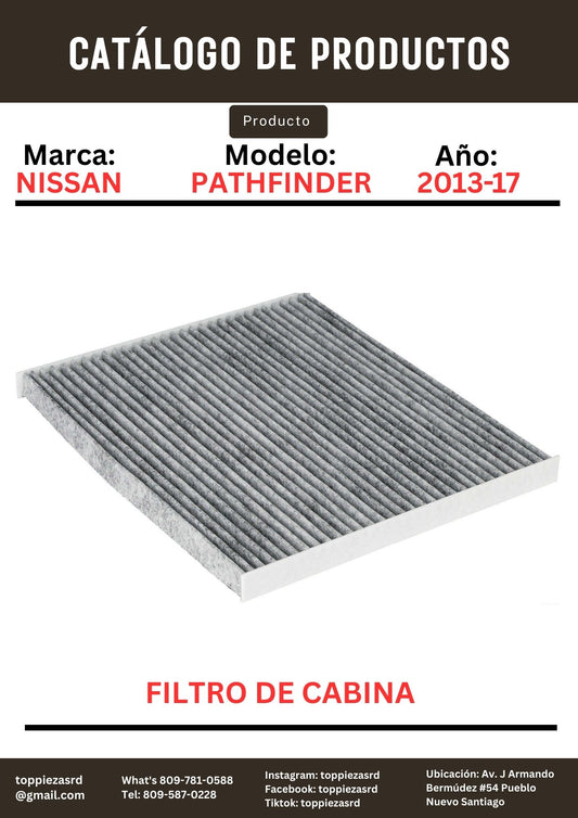 27277-3JC2A: Filtro De Cabina Nissan PATHFINDER V6 2013-17.