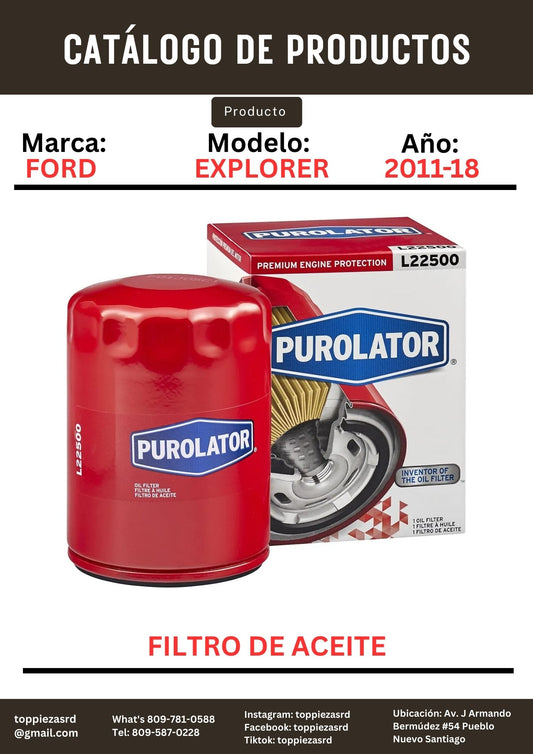 L22500: Filtro De Aceite Ford EXPLORER/EDGE 2011-18.