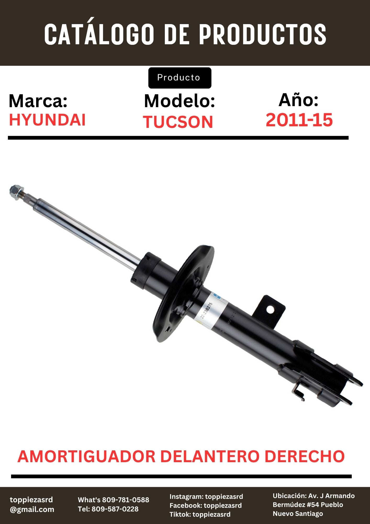 54661-2S000/2S800: Amortiguador Delantero DERECHO Hyundai TUCSON/SPORTAGE 2011-15.