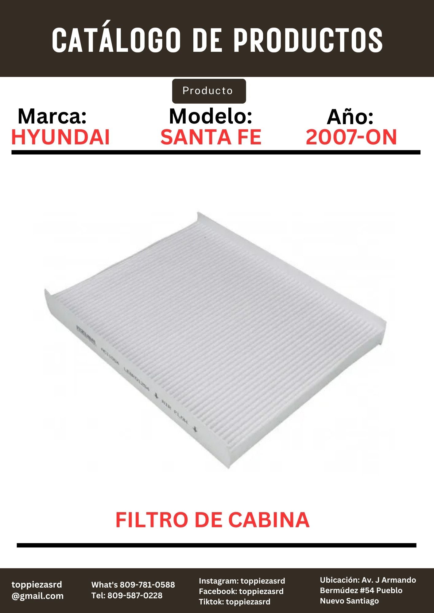 97133-2B005: Filtro De Cabina Hyundai SANTA FE 2007-ON.