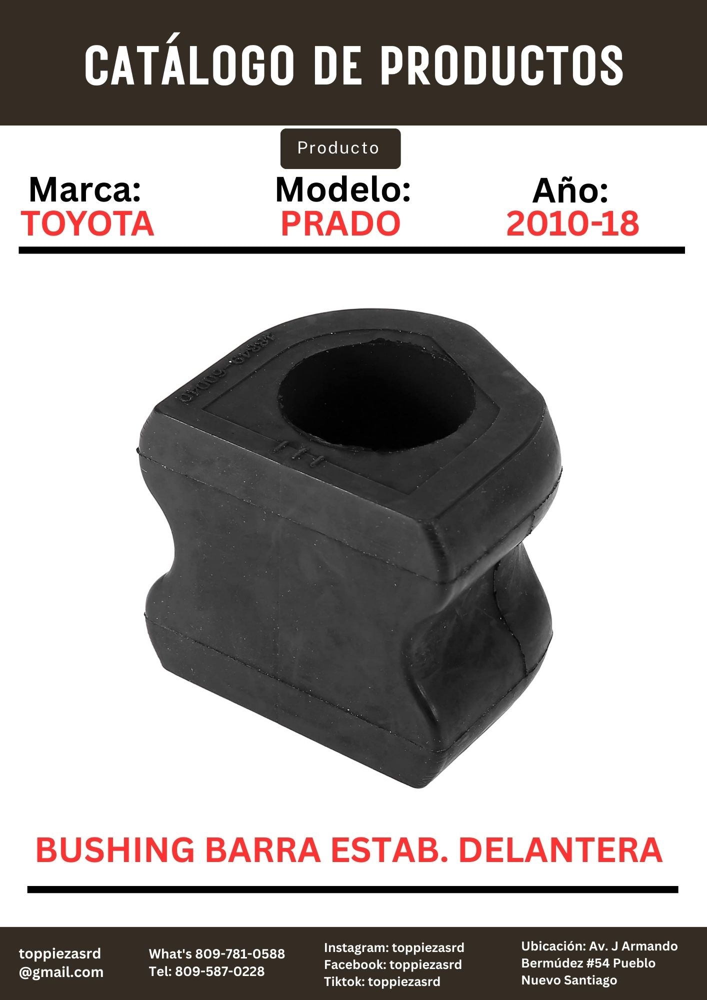 48849-60040: Bushing De Barra Estabilizadora Delantera Toyota PRADO 2010-18. LEXUS GX470 2003-06.
